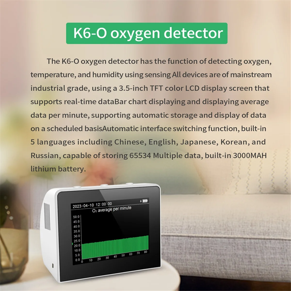 A002 Handheld Oxygen Concentration Detector Temperature and Humidity Detection Oxygen Detector Oxygen Test Exceeding Alarms