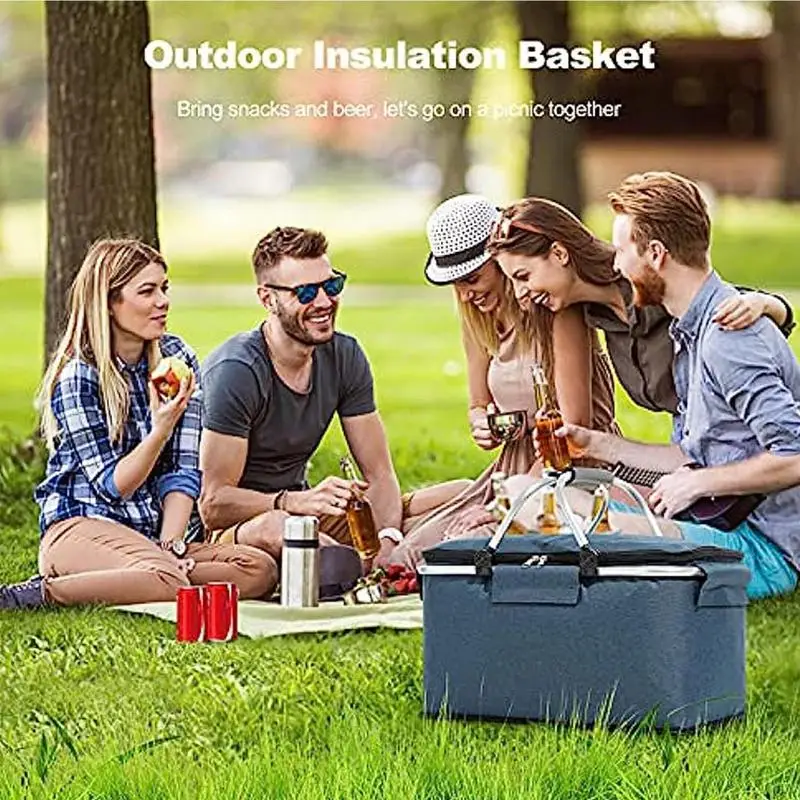 Portable foldable refrigerated bag with handle 26L Insulated Picnic Basket foldable Refrigerated box for picnics camping Travel