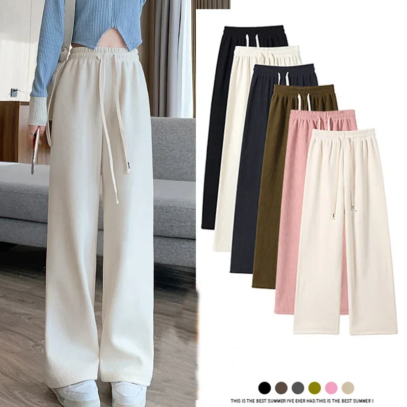 

New Fashion Women Long Pants Spring Autumn Women Elastic Waist Stright Long Wide leg pants Casual Female Long Pants Trousers