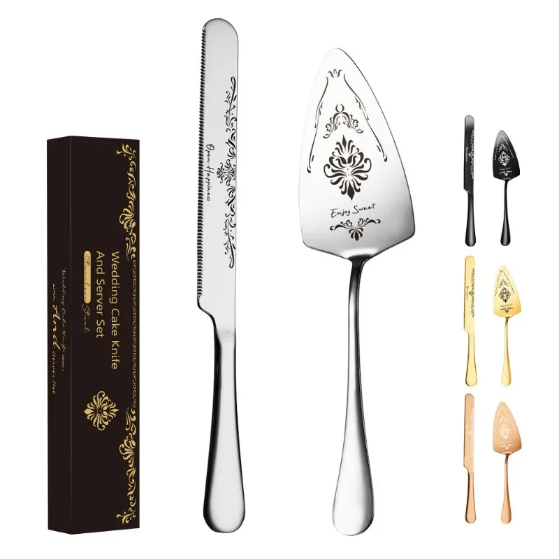 

2pcs Stainless-Steel Bread Knife Pattern Cake Shovel Banquet Party Birthday Wedding Tableware Suit
