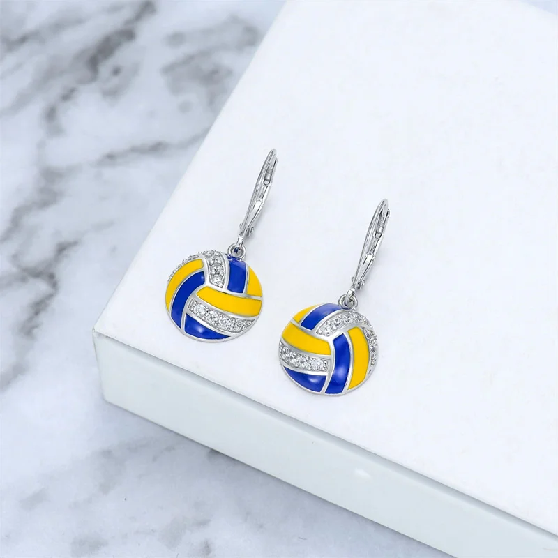 ﻿ Ball Sports Earrings 925 Sterling Silver Volleyball Drop Earrings Ball Sports Jewelry Gift Earrings Rewards for Competitions