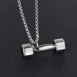 High Quality Stainless Steel Barbell Dumbbell Pendant Gym Equipment Necklace Men Gym Fitness Charms Sports Jewelry