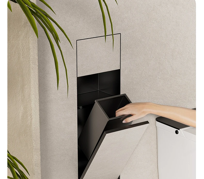 Invisible tissue box trash can niche insert SUS304 steel paper rack dispenser bathroom vanity trash can