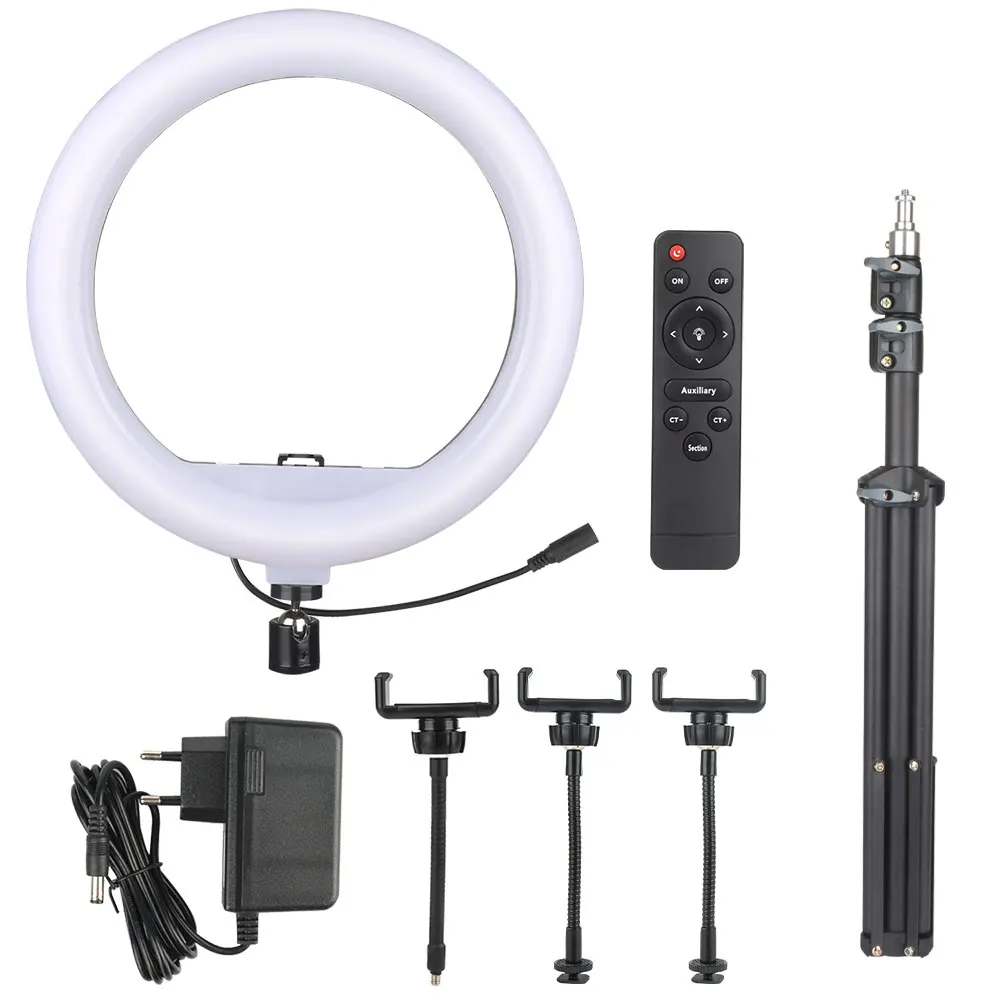 Aro de luz LED regulable de 12 pulgadas con soporte, luz LED móvil para fotografía, maquillaje y belleza, luz de relleno para selfies