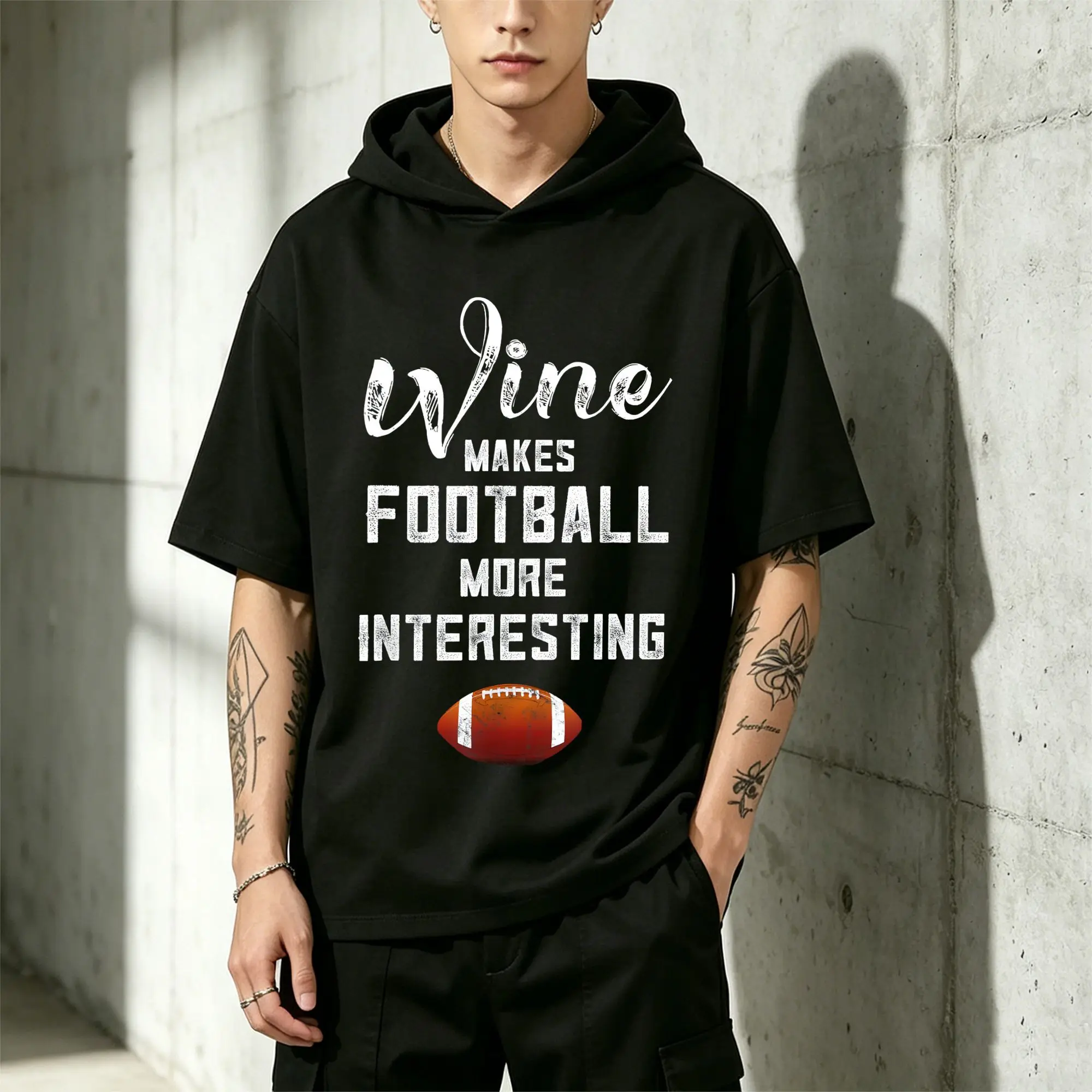 Men's Short-Sleeved Hoodie Wine Adds Flavor to Football Moments