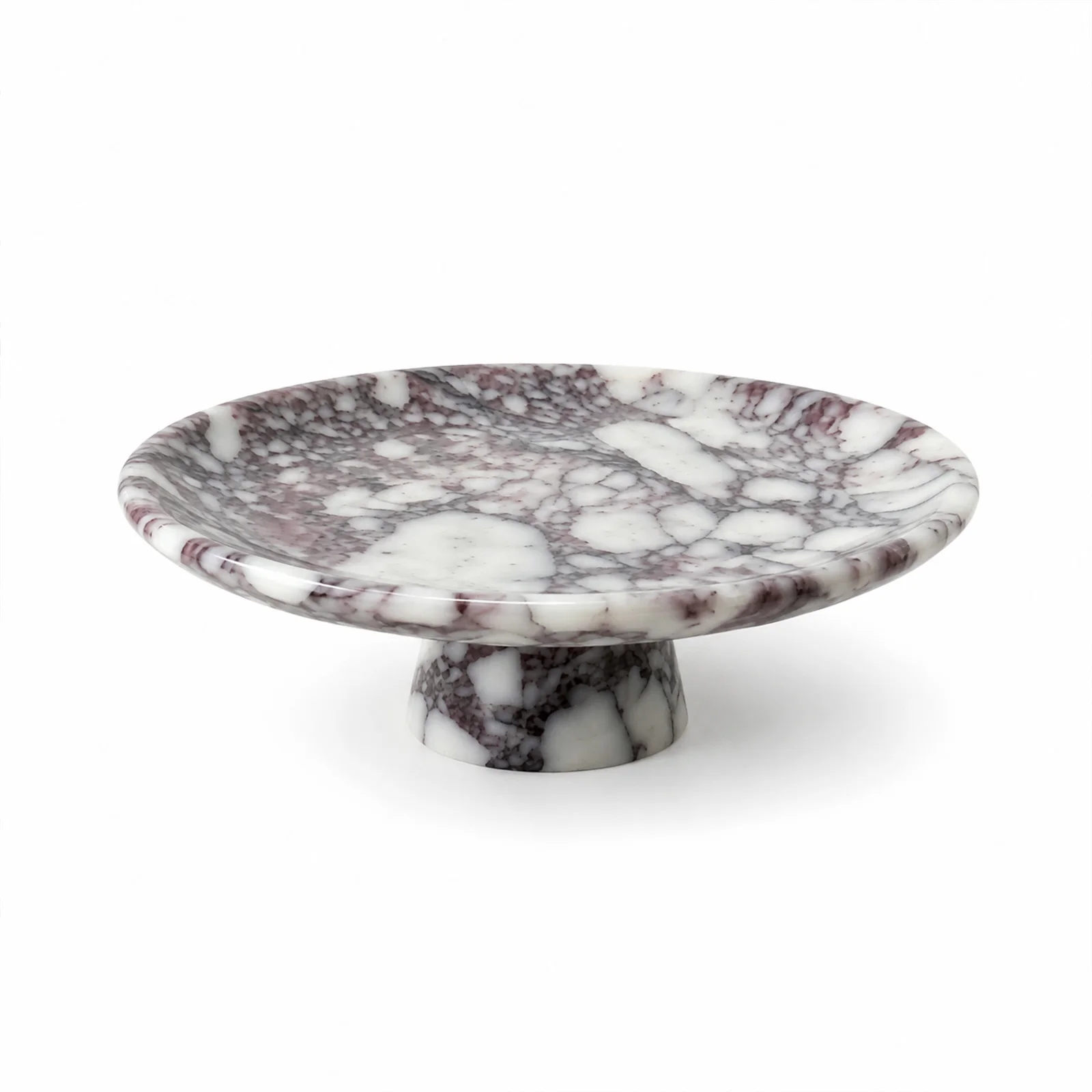 Natural Calacatta Viola Marble Pedestal Tray Round Stone Jewelry Dish, Perfume Organizer Vanity Stand for Bathroom Dresser Decor