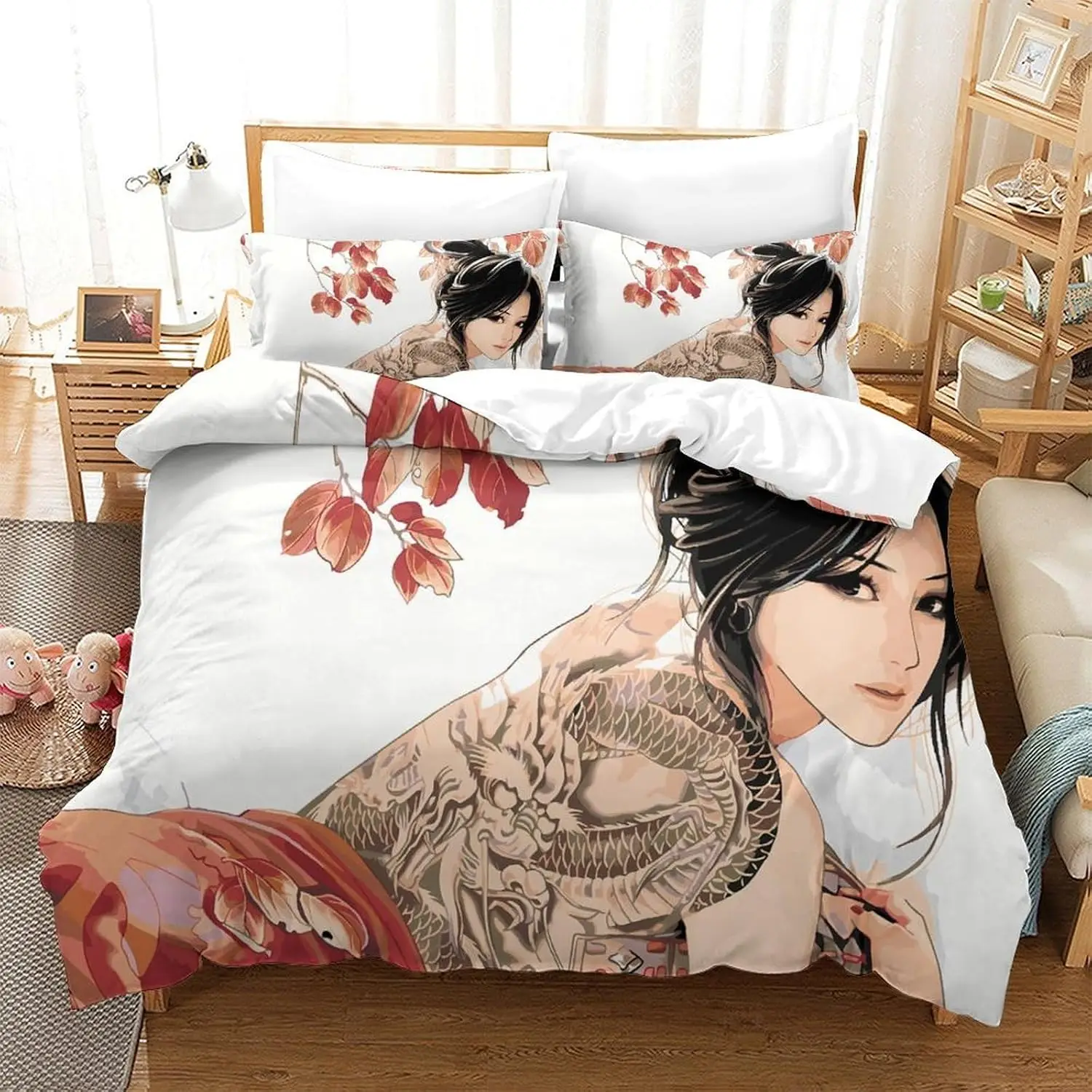 Woman With Tattoo Comforter Cover 135x200cm With 1 Pillowcase Artistic Anime Duvet Cover 3D Print Bedding Set