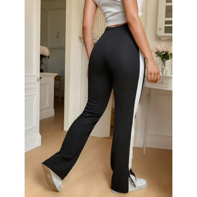 YQ1-International Station Hot-Selling Women's Fashion Trendy Casual Pants Autumn Winter High-Waisted Slim Fit Wide-Leg Color-Blo