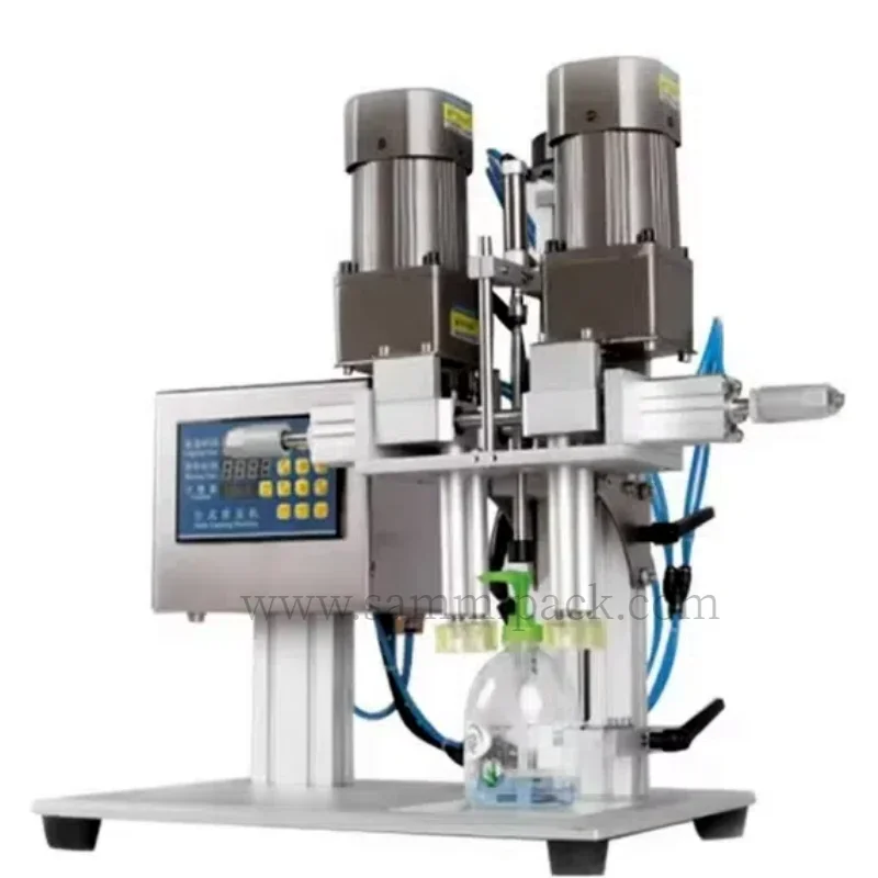 Máquina taponadora de tapa de tornillo de plástico pequeña para botella de agua de vidrio giratoria eléctrica de sobremesa semiautomática