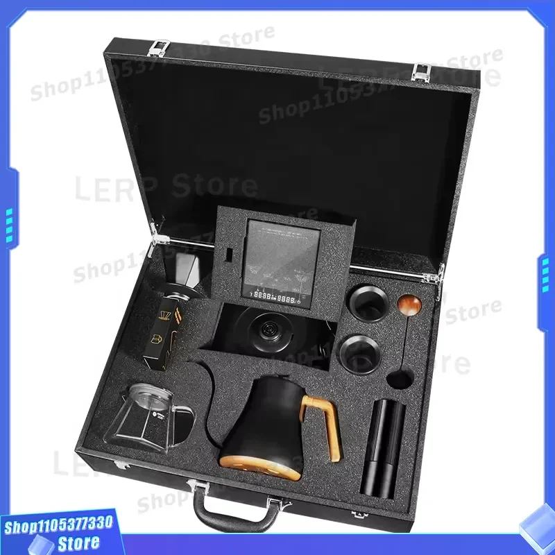 Octagonal Ceramic Drip Filter Coffee Brewing Set With Electric Kettle Scale And Leather Case Professional Barista Tools Kit