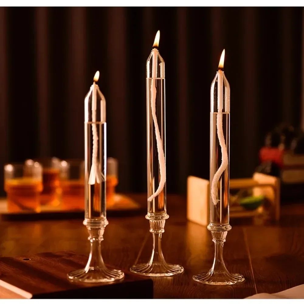 

Decompression Candle Holders for Table Glass Pendant Glass Oil Lamp Transparent Nordic Style Romantic Candlestick Holder