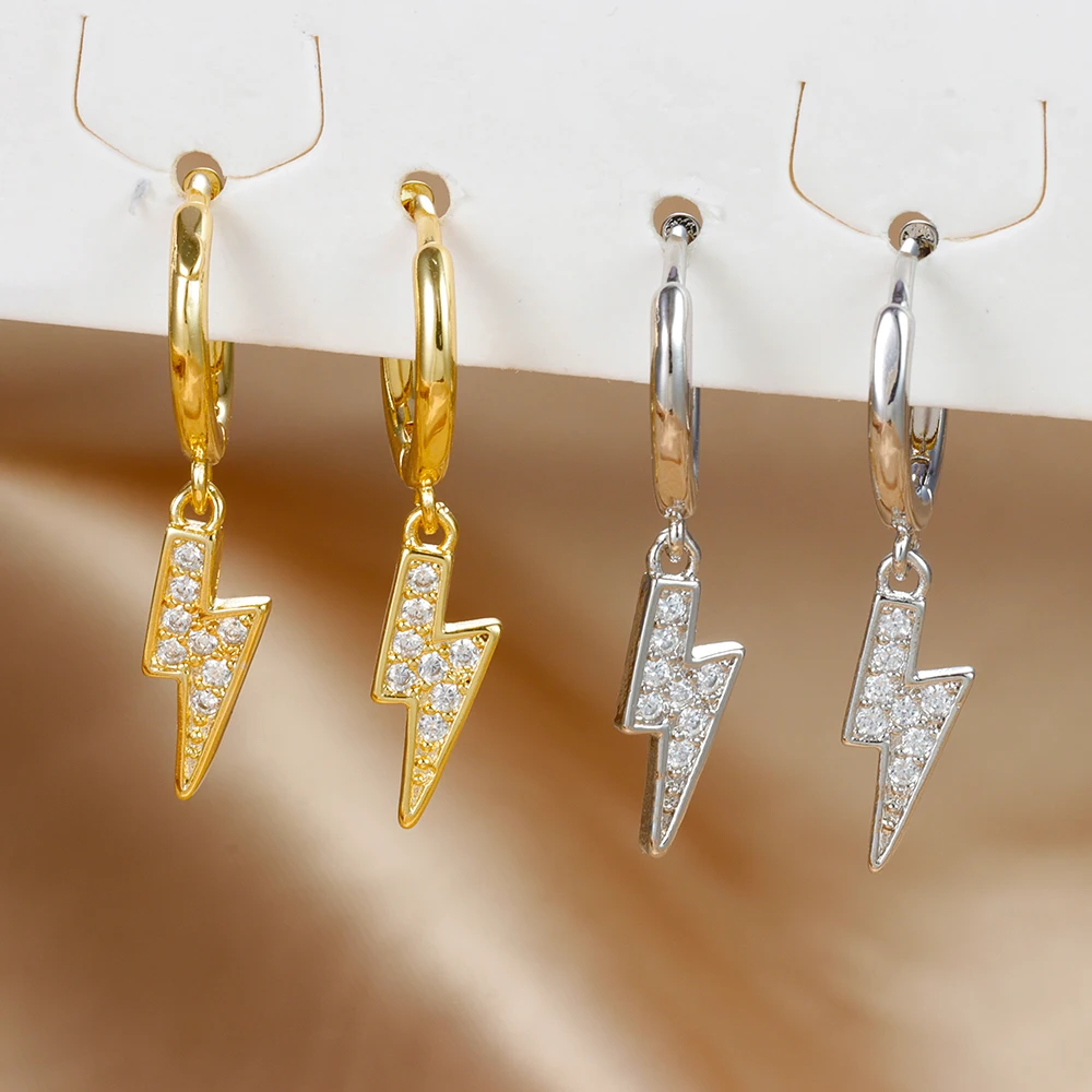 Yuedane Edelstahl Zirkon Blitz Anhänger Creolen für Frauen Einfache Mode Huggies Knorpel Piercing Schmuck aretes