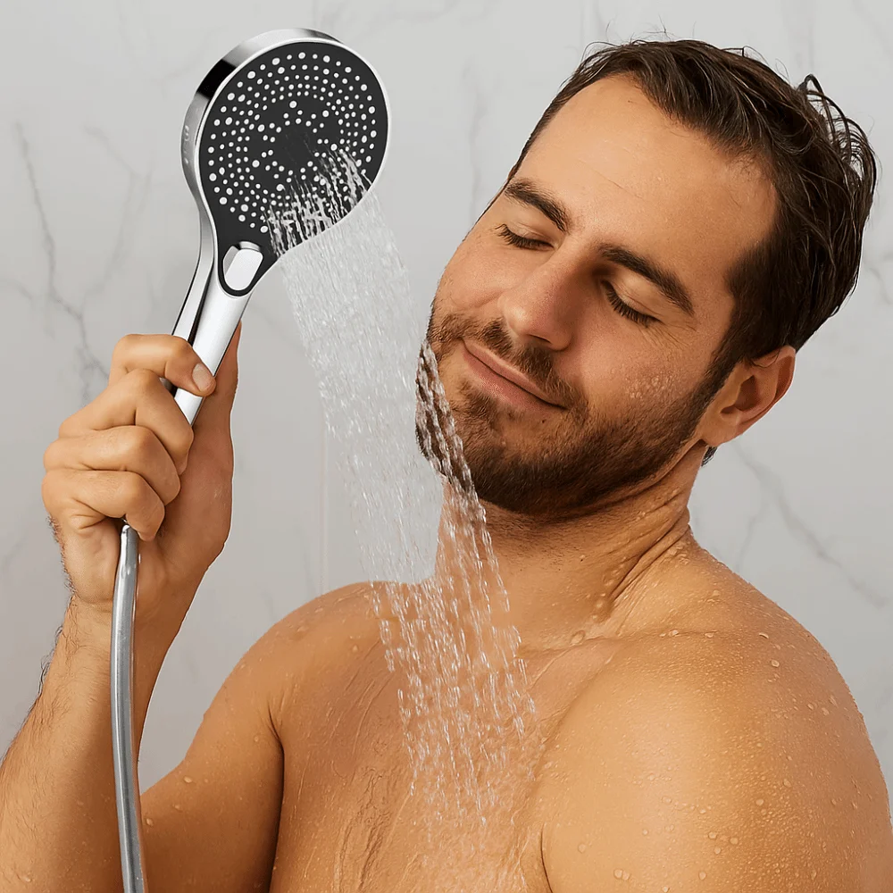 

Панельная 3-режимная насадка для душа 13 см. Три режима распыления. Конструкция для экономии воды. Регулировка насадки для душа под давлением. Технология под давлением.