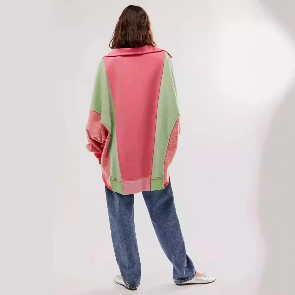 2026 Women's patchwork color casual sweatshirt advanced sense