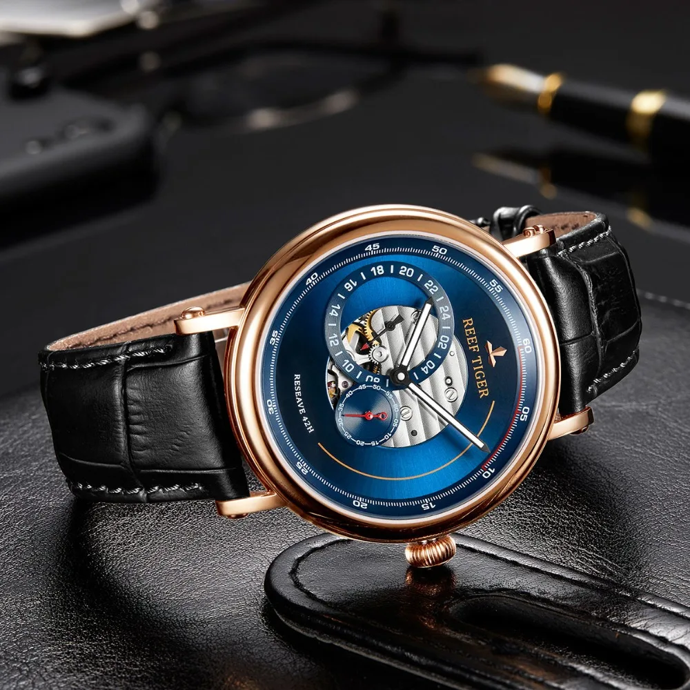 Reef Tiger/rt For Men Watch 42 Hours Power Reserve Self Automatic 24 Jewels Mechanical Wristwatch Sapphire Crytal Reloj Hombre
