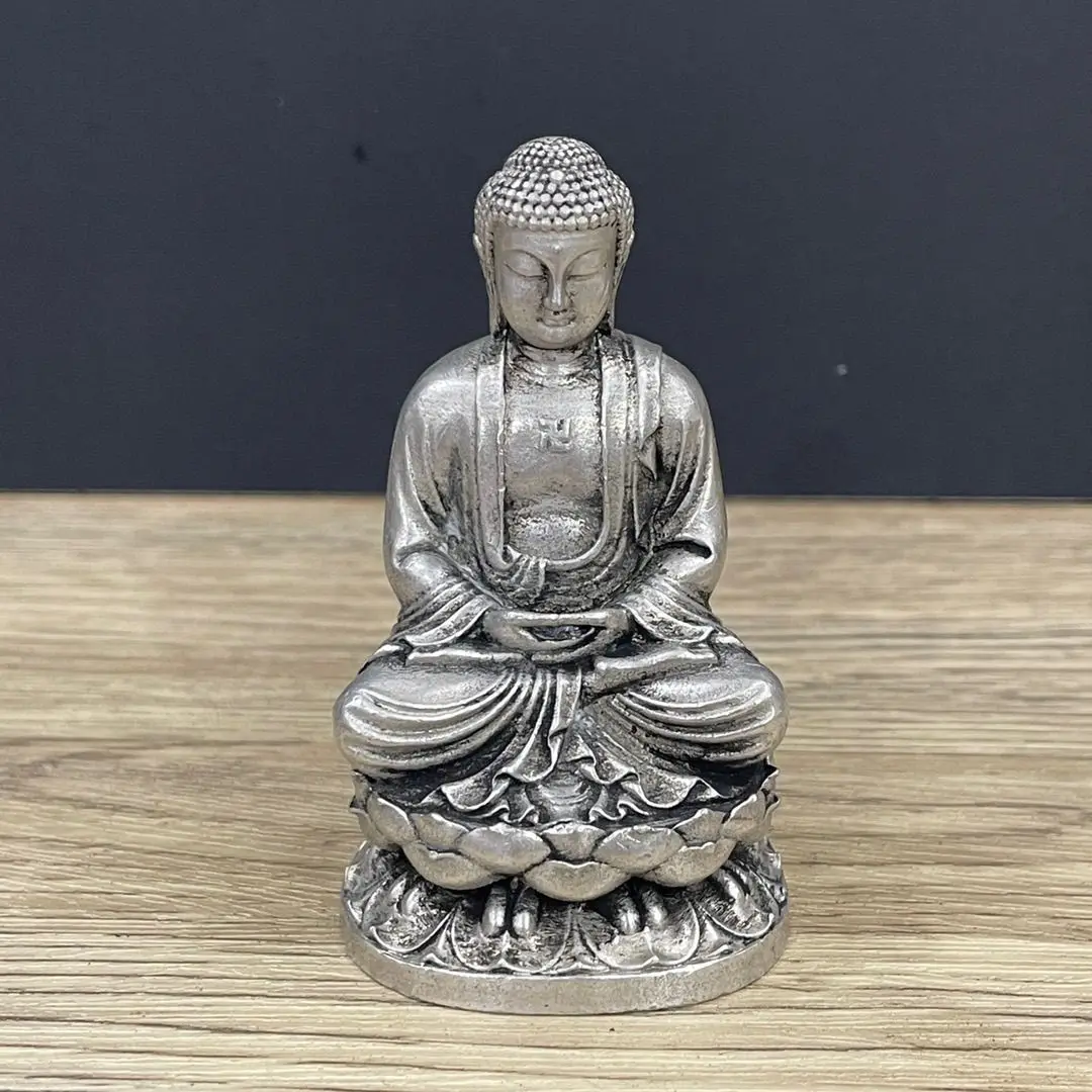 Antique white copper and silver Buddha ornament, Sakyamuni Amitabha Buddha Dahi, Sakyamuni Tathagata Buddha statue collection