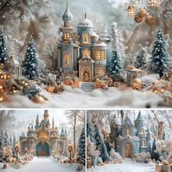 Christmas Photography Background Castle Palace Background Winter Pine Tree Xmas Party Kids Portrait Backdrop Decor Photo Studio