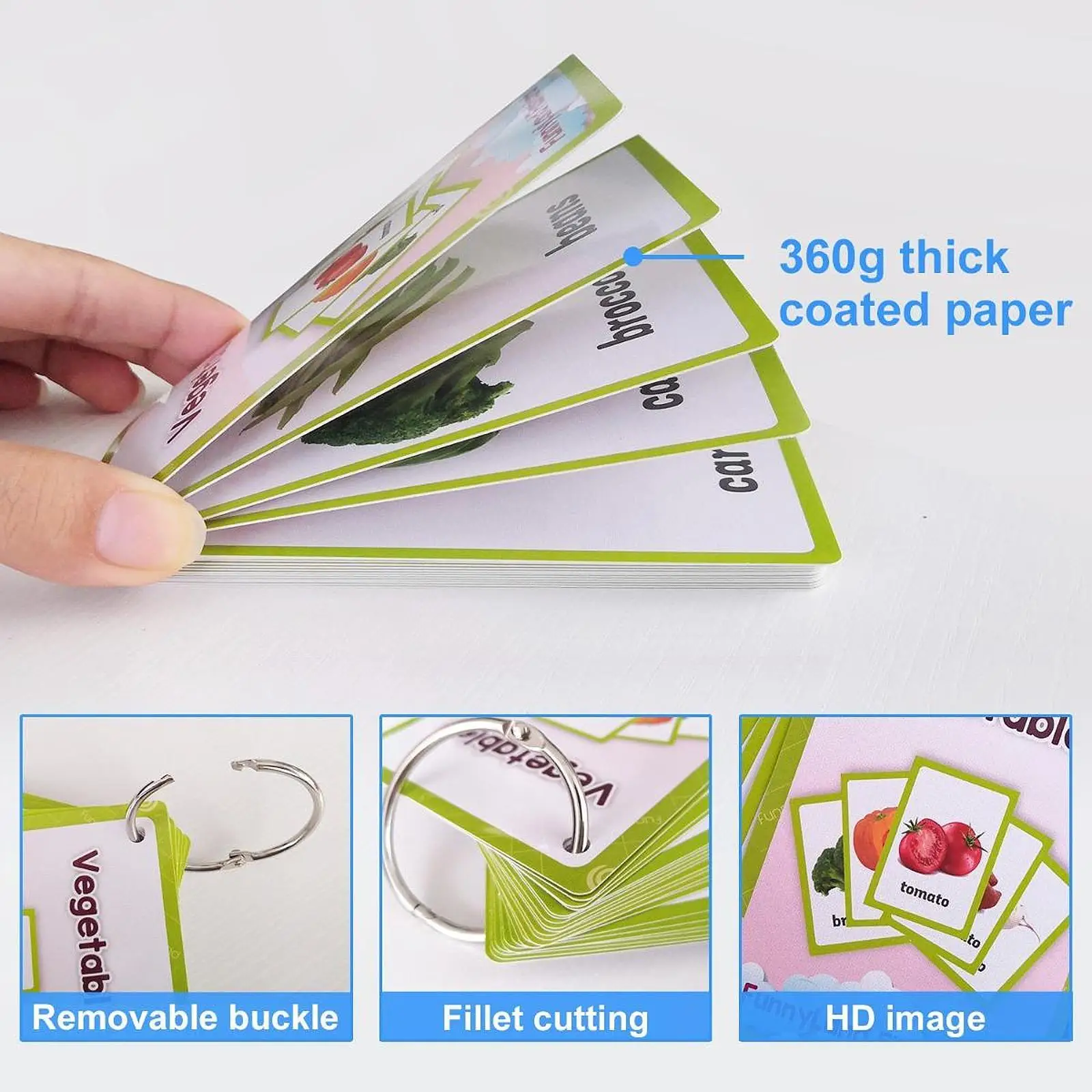 Vegetable Flash Cards Set High Frequency Words Cognitive Learning Cards Realistic Teaching Materials for Children