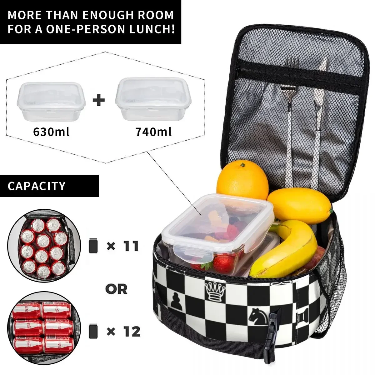 Custom Fashion Chess Lunch Bag Men Women Cooler Thermal Chessboard Game Insulated Lunch Boxes for Children School