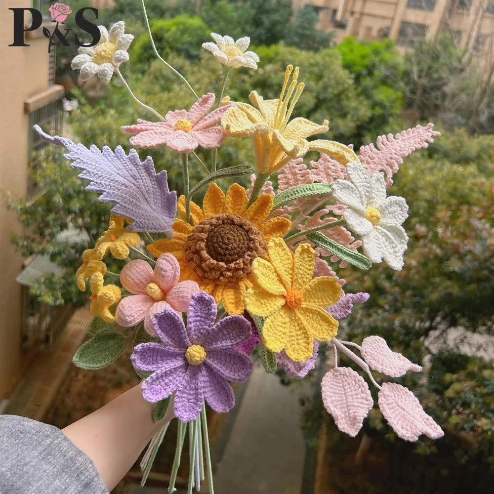 

Вязаный крючком букет цветов ручной работы, милые розовые герберы, ромашки, искусственные вязаные цветы, домашние свадебные подарки на день рождения