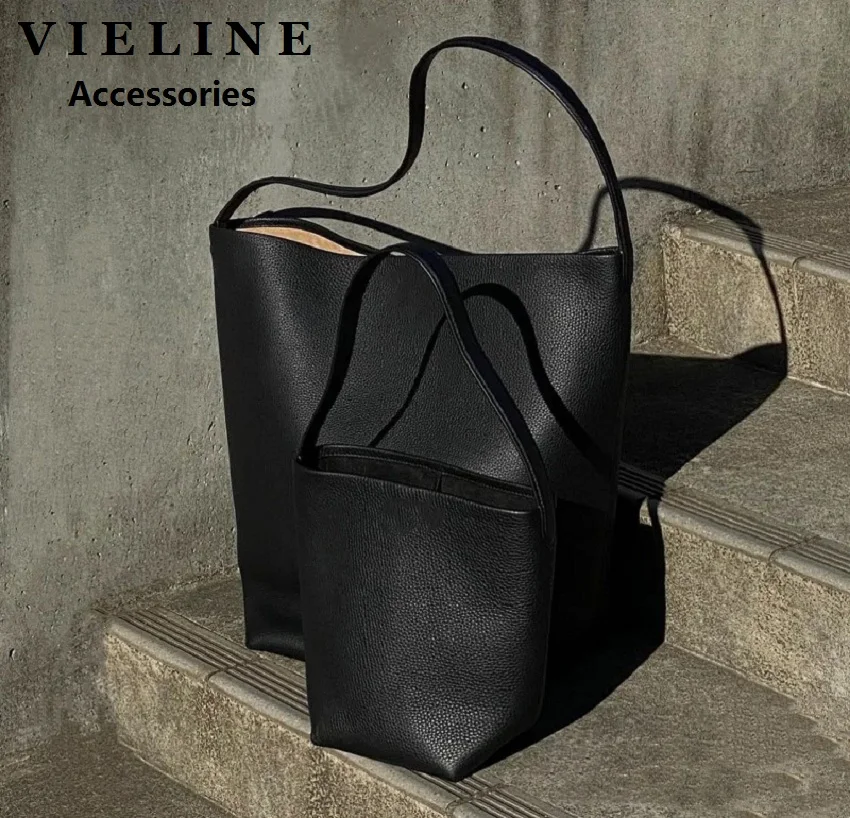 VIELINE Genuine Leather Women\'s Bucket Bag Large Capacity Tote Bag Underarm Bag One-shoulder Handbag Simple Design Ladies Purse