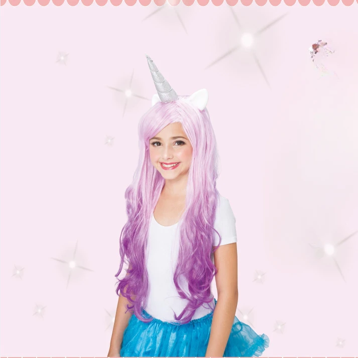 Unicorn Colorful Straight Pony Wig Children\'s Unicorn Cute Pink Horn Wig Hair Cover