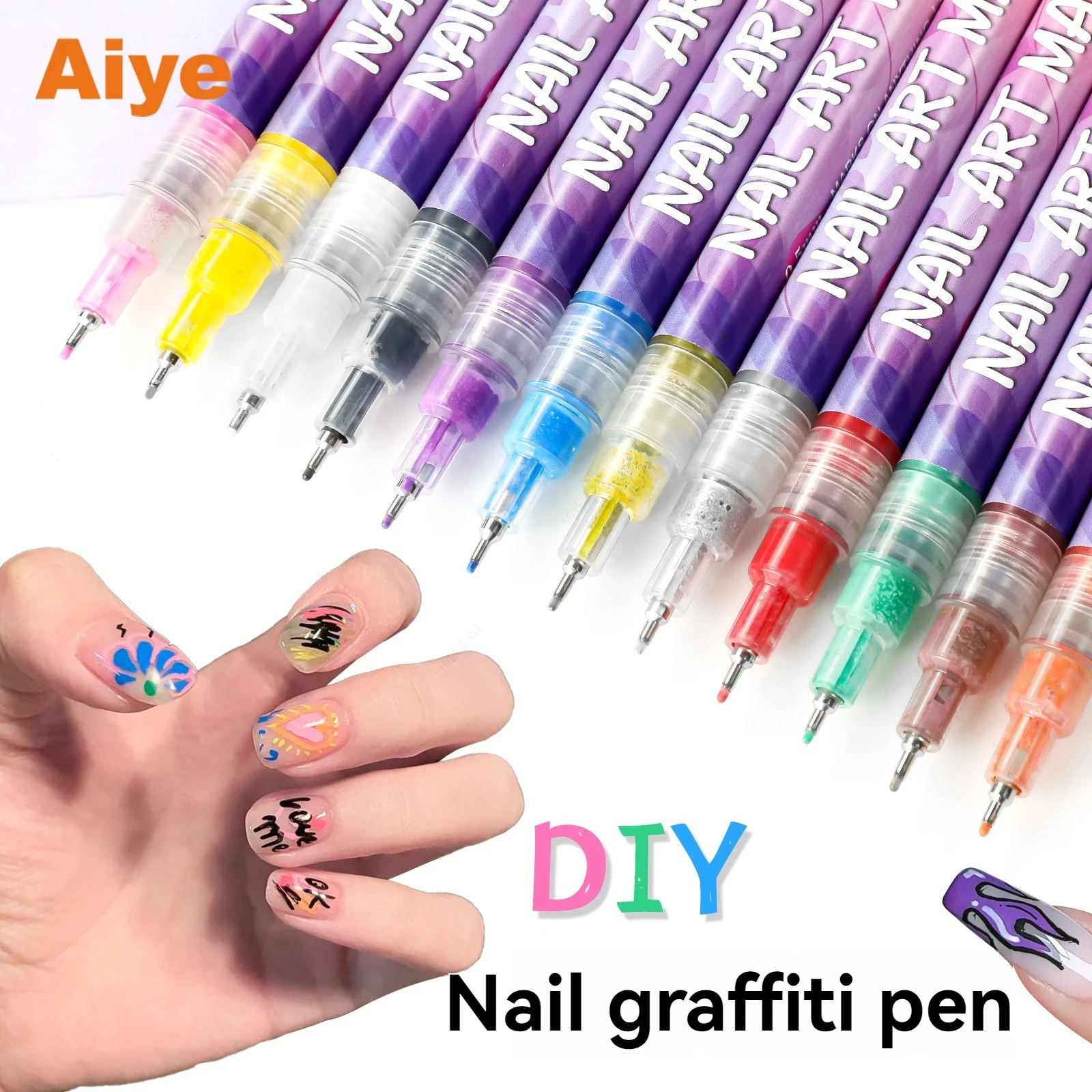 

Nail Art Graffiti Pen Set Nail Marker Drawing Acrylic Paint Pens Waterproof Nail Painting Manicure Extra 0.5m Fine 12 Colors
