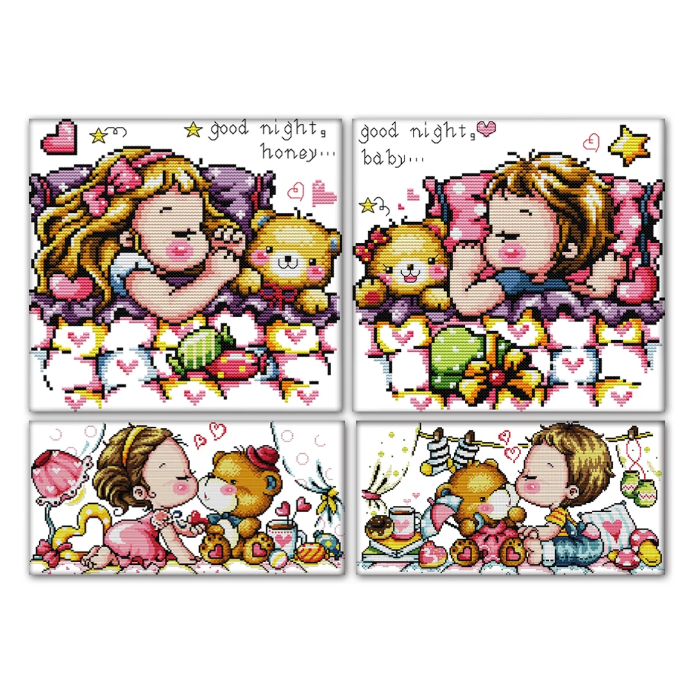 

Joy Sunday The Sleeping Boy Girl Kiss Bear Вышивка крестиком, домашний декор, C501 C502 C506 C507