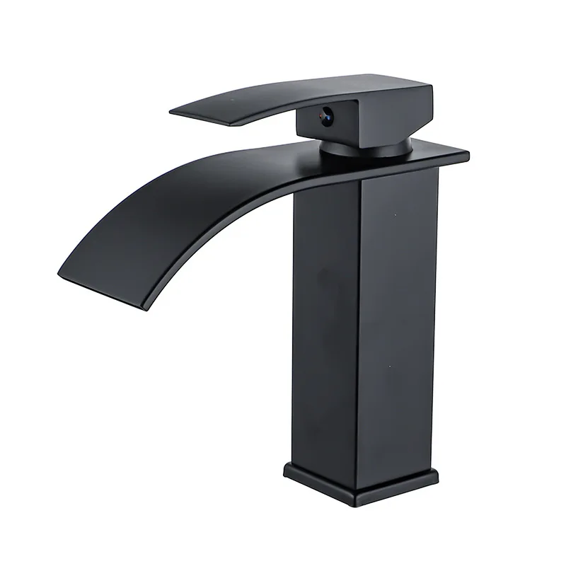 

Nordic black lacquered waterfall faucet, hot and cold countertop basin, bathroom bathroom cabinet single hole faucet