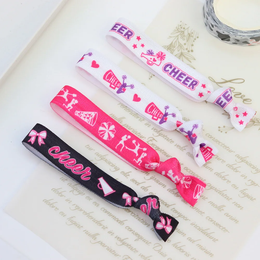 

20Pcs Cheer Print Fold Over Elastic Ribbon Elastic Hair Tie DIY Headwear Hair Accessories