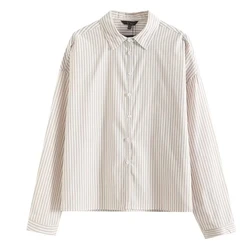 Maxdutti Light Purple Striped Casual Commuter Shirt Fashionable Blouse Women Minimalist Cotton And Linen Shirt Women's