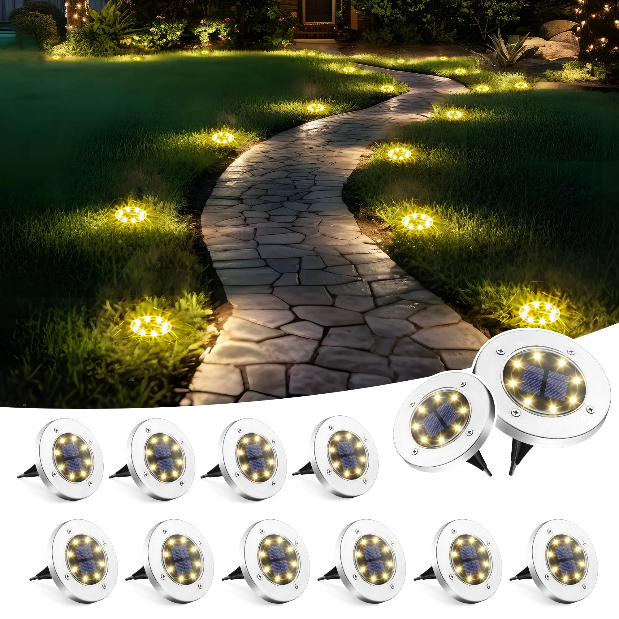 8/12Pack Solar Lights Outdoor Waterproof 8LED Solar Ground Lights Garden Landscape Lighting for Pathway Driveway Patio Backyard