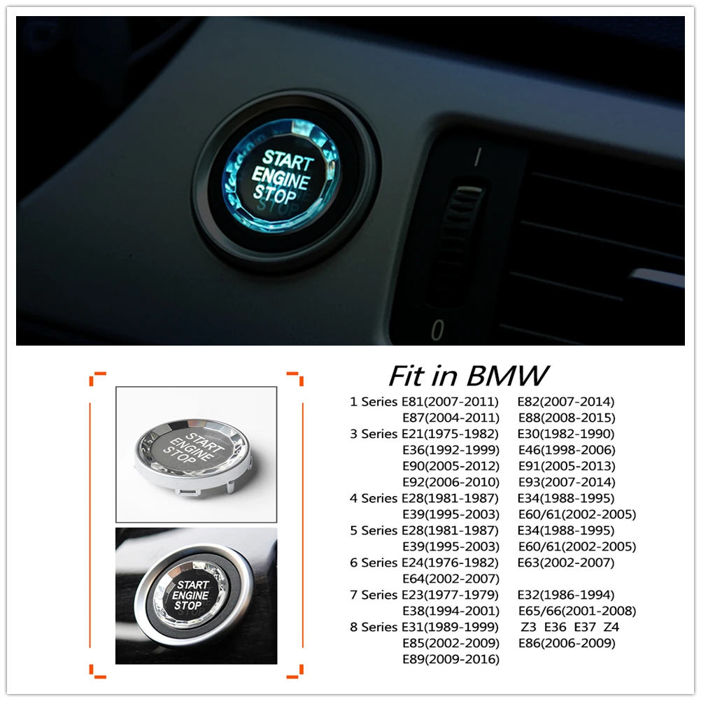 

Crystal Engine Start Stop Button Switch Cover Key Knob Cap For BMW E Chassis 1 3 4 5 6 7 8 Series E21 E90 E92 E93 E64 E46 E60