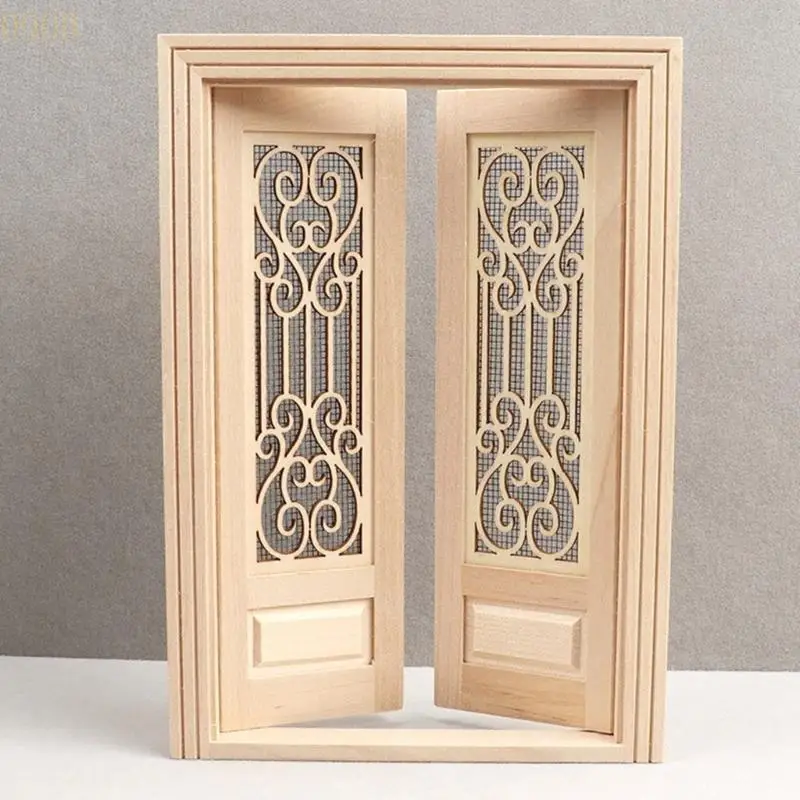 

090B Realistic Wooden Double Screen Door 1/12 Dollhouses Furniture Model Figurine Perfect for Miniature Home Decors Project