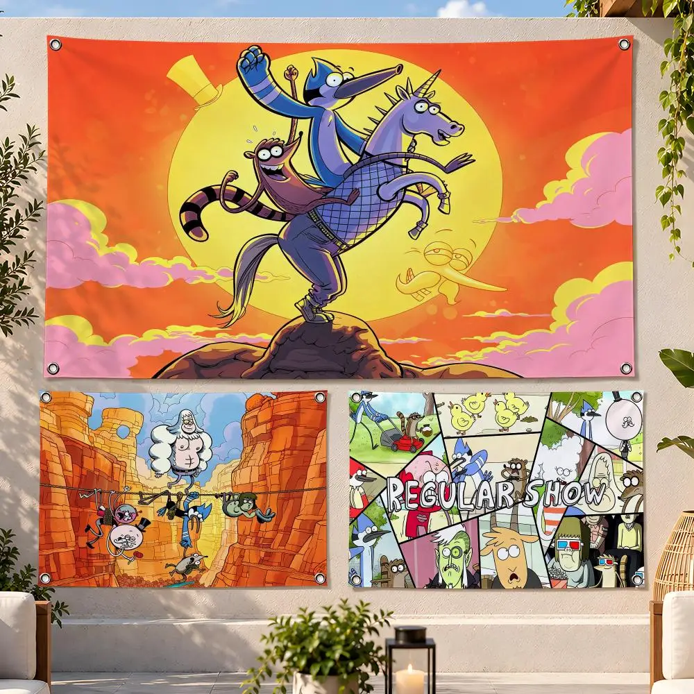 Cartoon Surreal Comedy Regular Show Flags Fan Flag Banner Wall Hanging Outdoor Yard Camping Dorm Garage Party Home Decor Gift