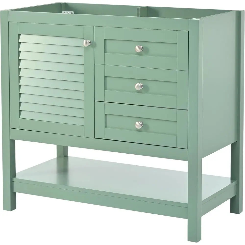 

36 Inch Vanity Cabinet with 2 Soft-Close Drawers, Solid Wood Legs, No Sink, Storage Organizer, Water-Resistant MDF, Silver Hardw