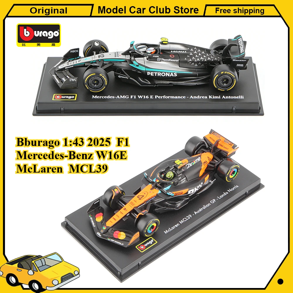 ブラーゴ-1-43-2025-メルセデス・ベンツ-f1-w16e-63-マクラーレン-ラッセル-mcl39-フォーミュラレーシングカー-合金モデル-静態ダイキャスト車両-おもちゃ