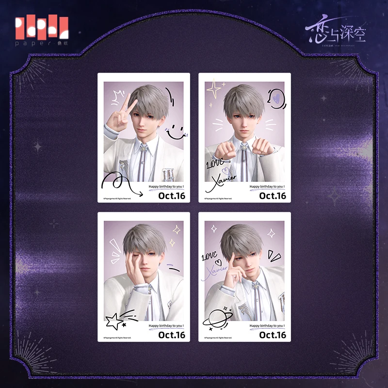 Original Official Anime Love and Deepspace Shen Xinghui Xavier セイヤ 심성훈 Cosplay Birthday 4 Paper Photo Card Game Gift