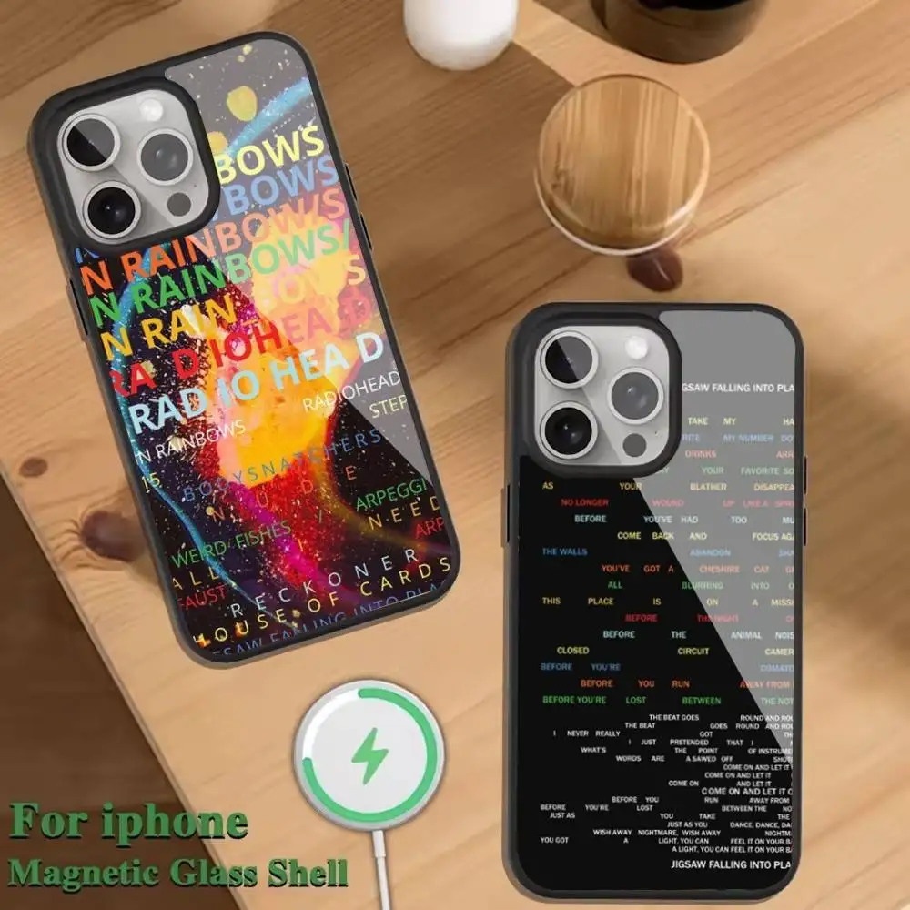 

R-Radiohead Band Rainbow Phone Case For Magnetic Wireless Charge Cover For iphone 16 15 14 13 12 11 Pro Max Plus Coque