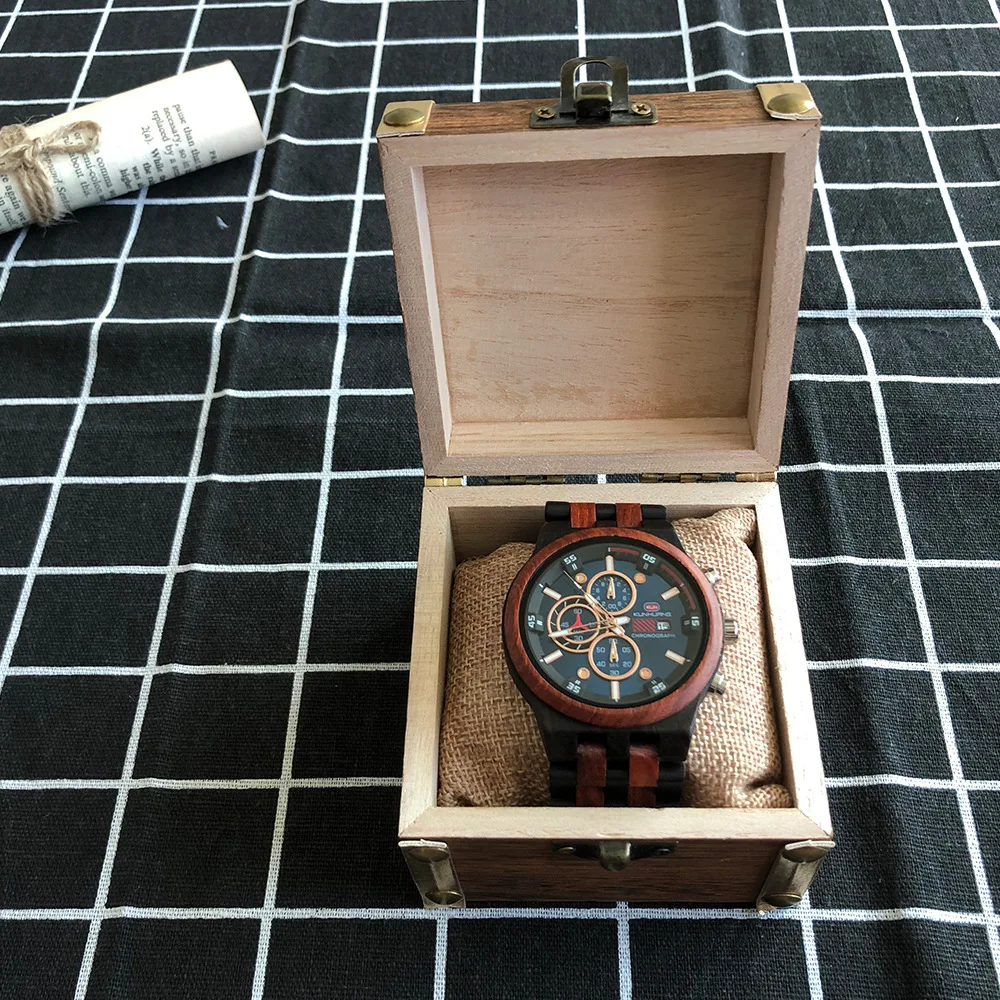 Natural Wooden Watch Men Military Sport Multi-function Chronograph Personalized Custom Casual Wood Quartz Men\'s Watch relogio