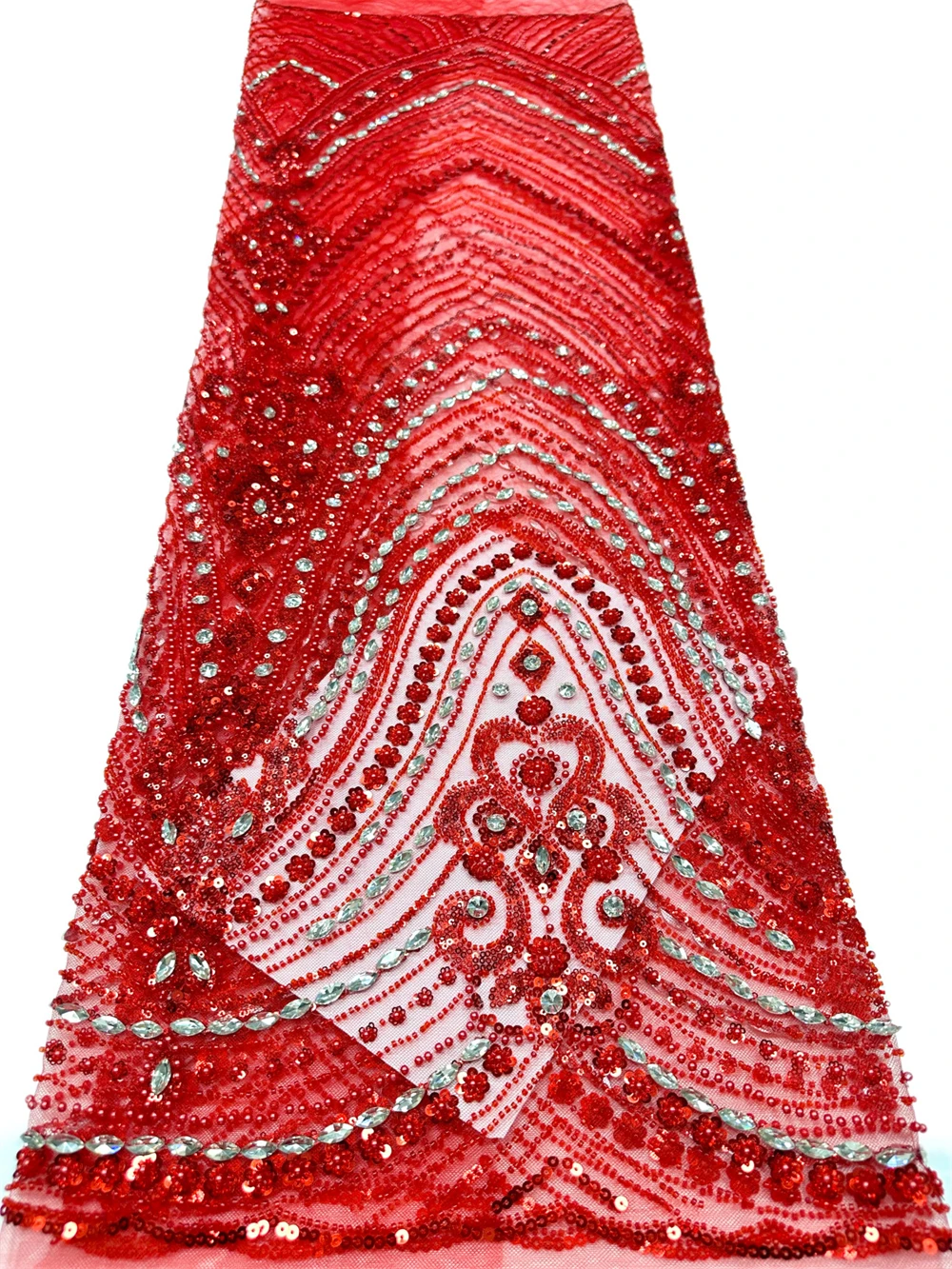 African Beaded Lace Fabric High Quality Nigerian Sequins French Rhinestone Tulle Material For Women Wedding Party Dress Sewing