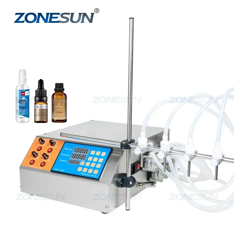 ZONESUN Semi-automatic 4 Nozzles Liquid Perfume Water Juice Essential Oil Eye Drops Peristaltic pump Liquid Filling Machine