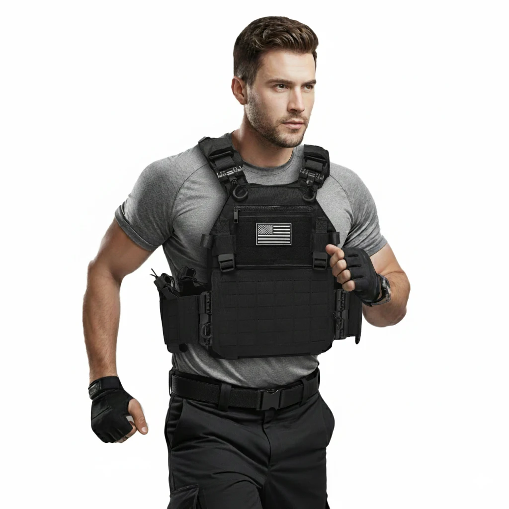 

Quick release hunting vest with chest zipper anti-theft bag MOLLE modular expansion breathable elastic vest