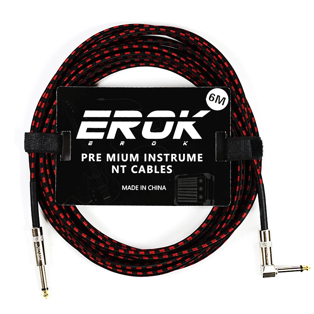 EROK 6M kabel Audio gitarowy anty-szum linii 6.35mm z męskiego na męskie kolorowe pleciona linka podłączania pedału akcesoria do instrumentów