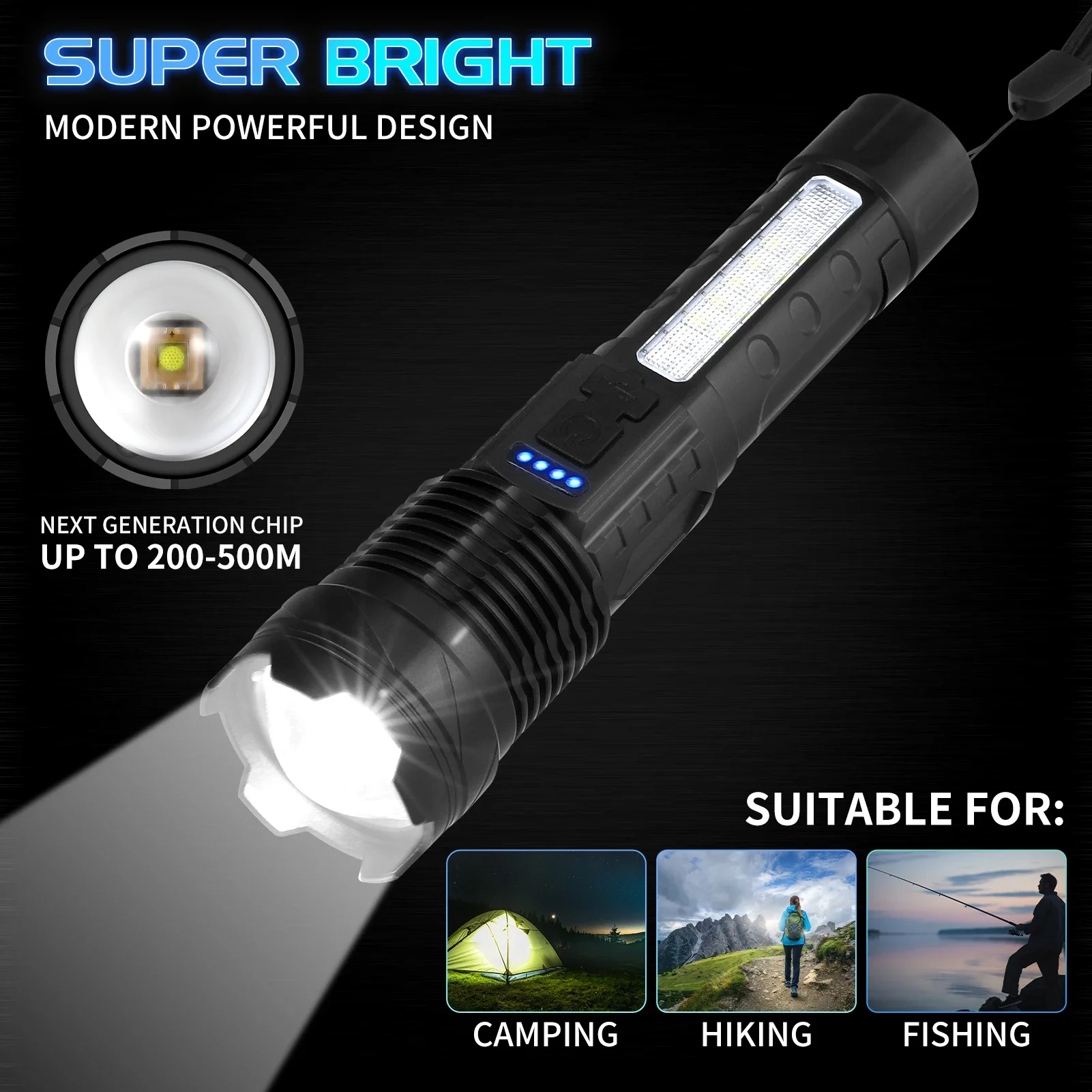 Nuova torcia USB ricaricabile, torcia tattica Ultra luminosa impermeabile, Focus Zoomable Outdoor Pocket Flash Light