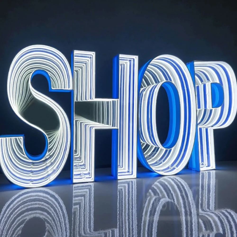 Custom Infinity Mirror LED LOGO Sign Personalized Mirror Wall Business Indoor Decoration for Bar Salon