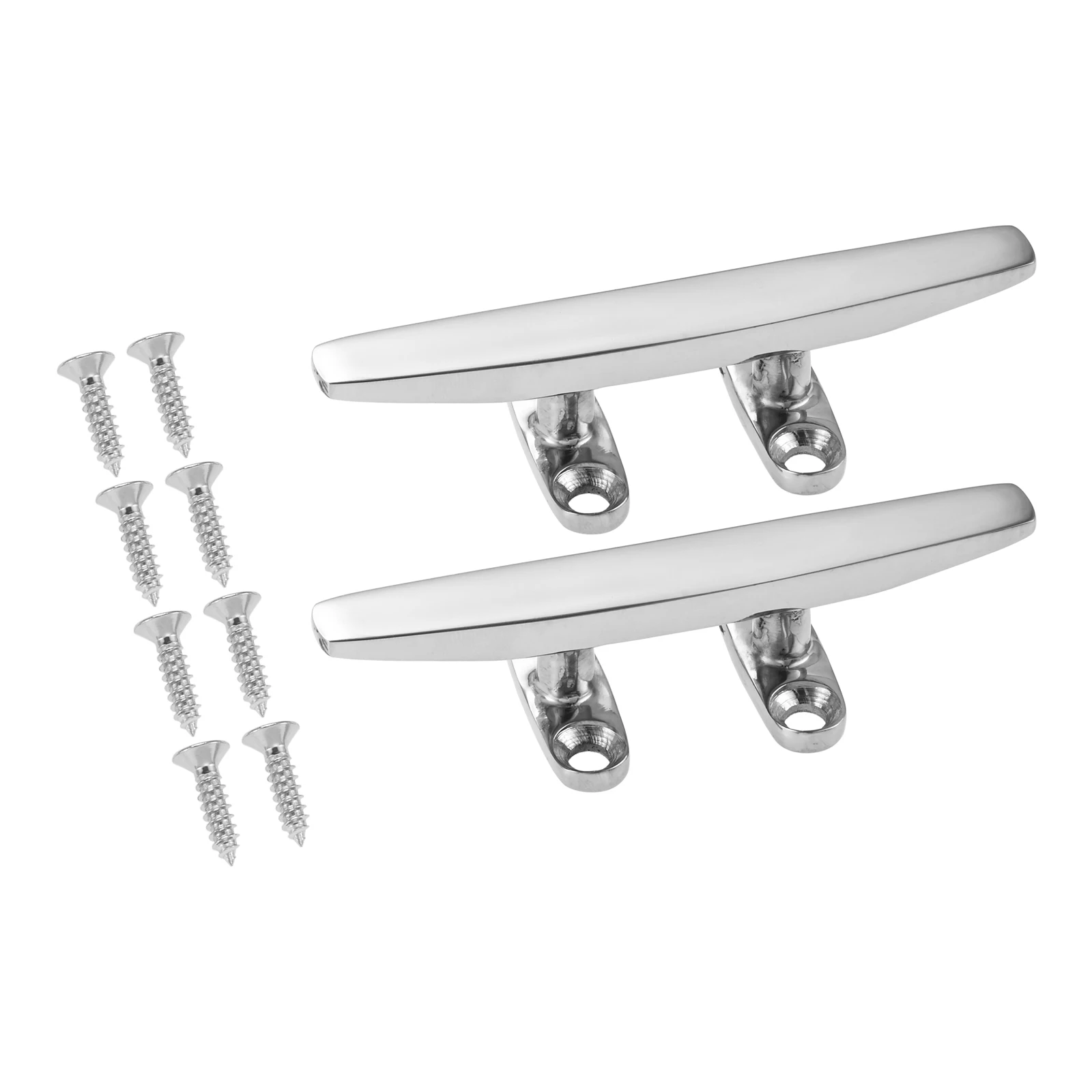 2Pcs Marine Grade Small Boat Dock Low Flat Cleat 4 Inch/5 Inch 316 Stainless Steel Open Base Flat Top with Installation Screws