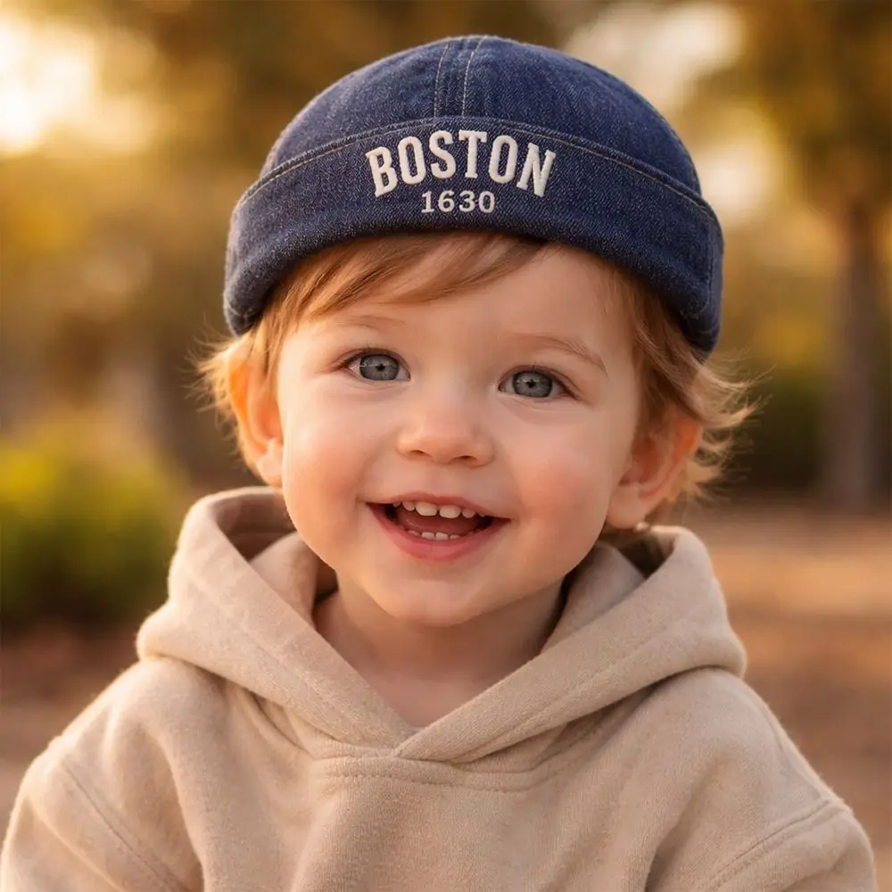 

Letter Embroidered Brimless Hat Adjustable Sun Protection Children Melon Beanie Breathable Cotton Denim Landlord Cap