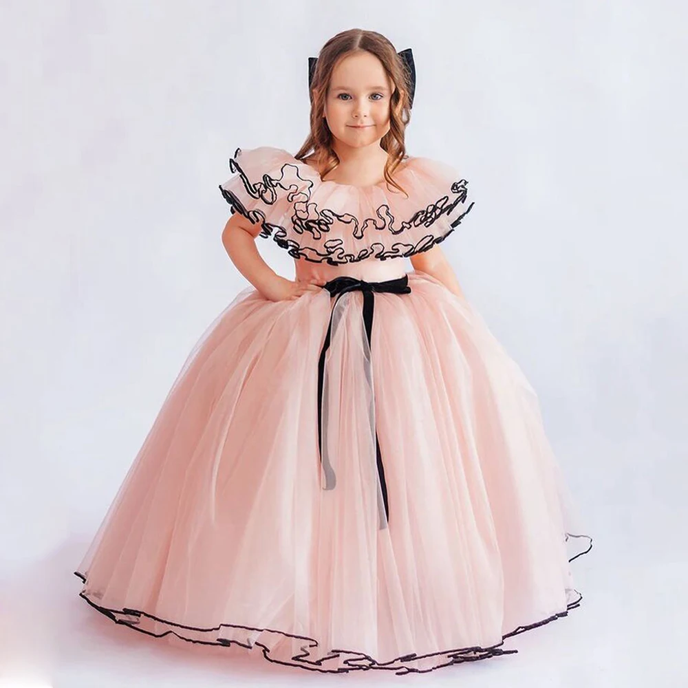 Yipeisha Princess Flower Girl Dress Off The Shoulder Ruffles Round Neck Ball Gown Kids Pageant  Party Dresses for Birthday