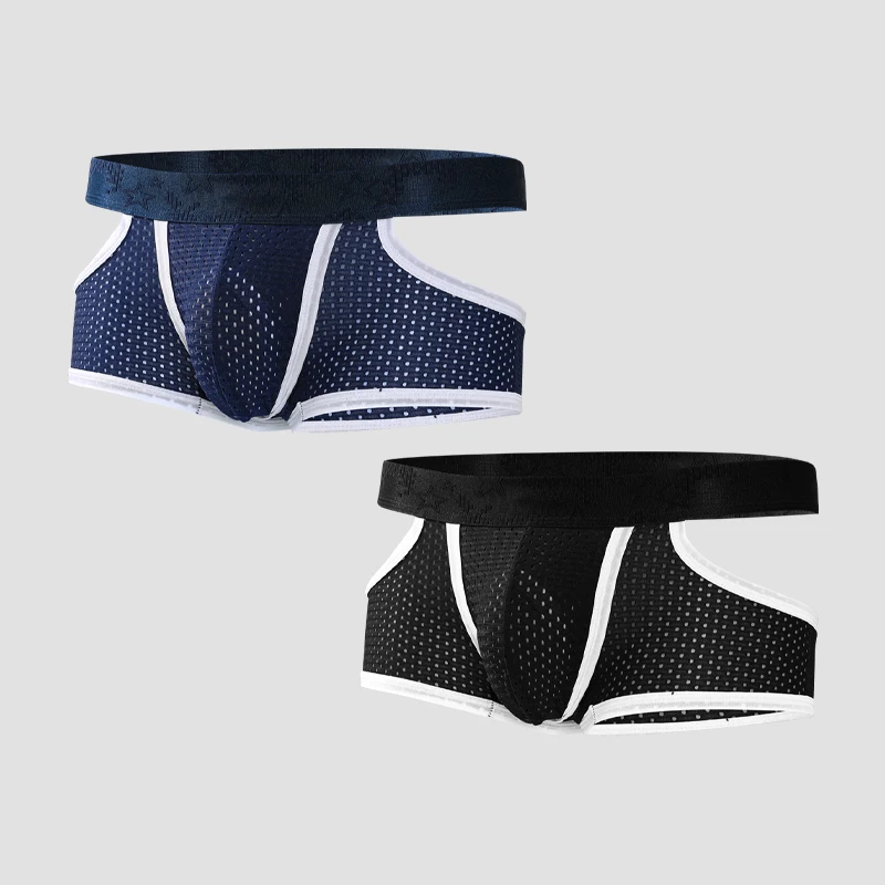 

2pcs Men's ice - silk bullet - separation underwear, four - corner breathable mesh, thin - style summer sports boxers for men.